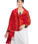 Red and Multicolor Viscose Jacquard Geometric Shawl (70x200 cm)
