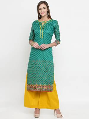 Green & Yellow Cotton Women's Unstitched Palazzo Suit 1