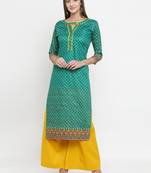 Green & Yellow Cotton Women's Unstitched Palazzo Suit