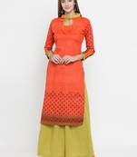 Orange & Lime Green Cotton Women's Unstitched Palazzo Suit