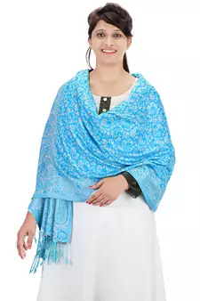 Blue Paisley Viscose Jacquard Reversible Shawl (70X200 cm)