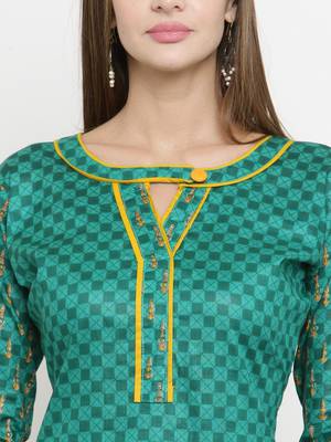 Green & Yellow Cotton Women's Unstitched Palazzo Suit 2