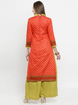 Orange & Lime Green Cotton Women's Unstitched Palazzo Suit 2