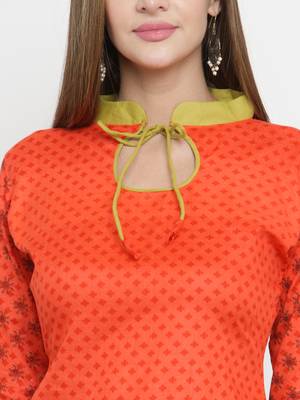 Orange & Lime Green Cotton Women's Unstitched Palazzo Suit 4