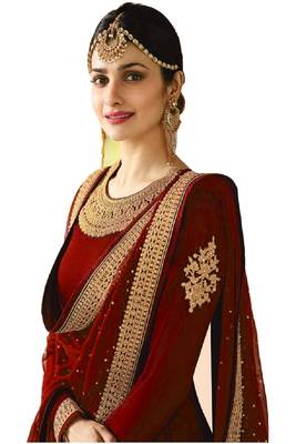 Red embroidered faux georgette salwar 4