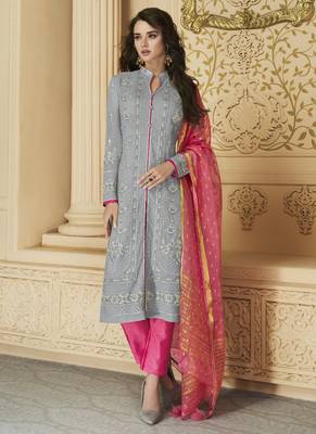 Dark-Grey Embroidered Georgette Salwar 1