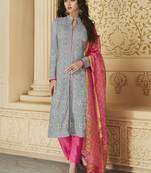 Dark-Grey Embroidered Georgette Salwar