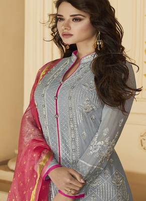 Dark-Grey Embroidered Georgette Salwar 2