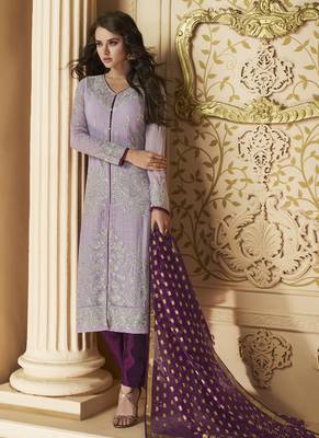 Light-violet embroidered georgette salwar 1
