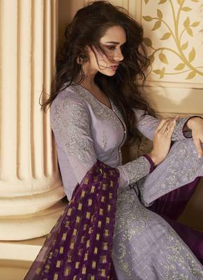 Light-violet embroidered georgette salwar 2