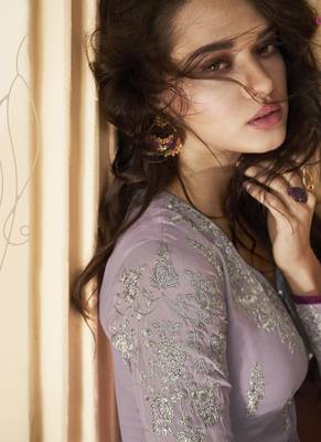 Light-violet embroidered georgette salwar 3