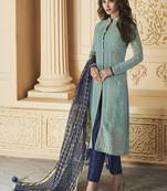 Sky-Blue Embroidered Georgette Salwar