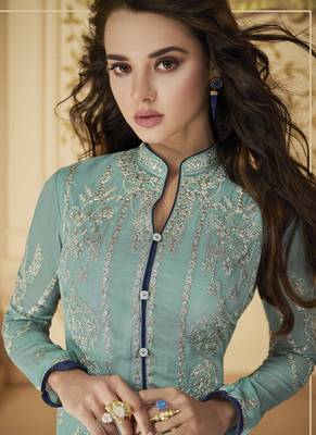 Sky-Blue Embroidered Georgette Salwar 2