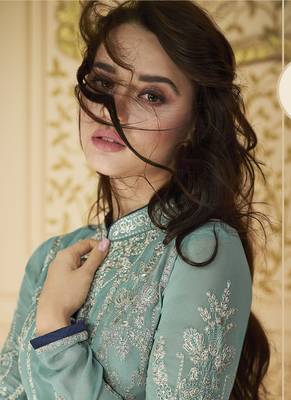 Sky-Blue Embroidered Georgette Salwar 3