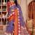 Royal blue Color Patola Printed Pochampally ikkat cotton saree with 5 inch zari border with blouse