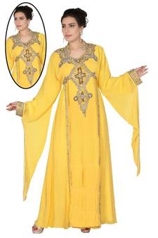 Yellow embroidered georgette islamic kaftans