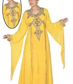 Yellow embroidered georgette islamic kaftans