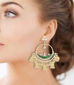 Green Brass Kundan Work Yellow Gold Plated Danglers & Drops