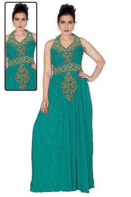 Dark green embroidered georgette islamic kaftans 1