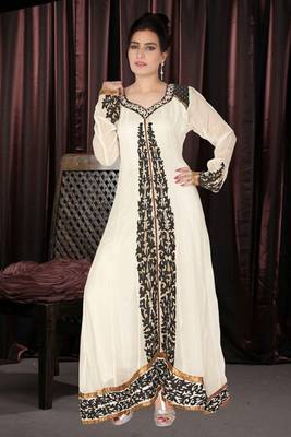 White embroidered georgette islamic kaftans 1