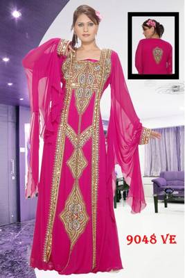 Pink embroidered georgette islamic kaftans 1