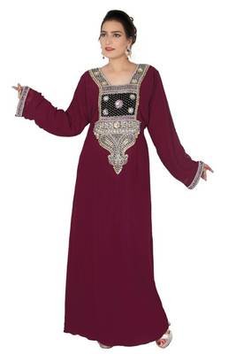 Magenta embroidered georgette islamic kaftans 1