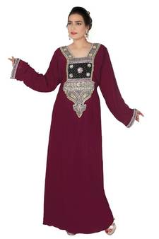 Magenta embroidered georgette islamic kaftans