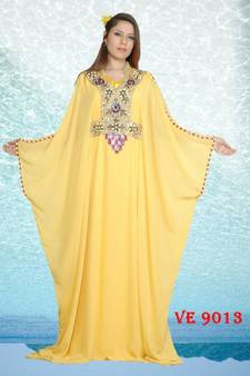 Yellow embroidered georgette islamic kaftans
