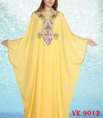 Yellow embroidered georgette islamic kaftans