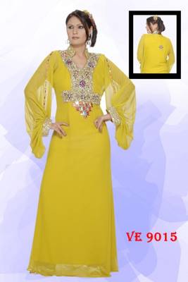 Yellow embroidered georgette islamic kaftans 1