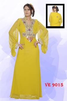 Yellow embroidered georgette islamic kaftans