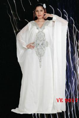 White embroidered georgette islamic kaftans 1