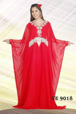 Red embroidered georgette islamic kaftans 1