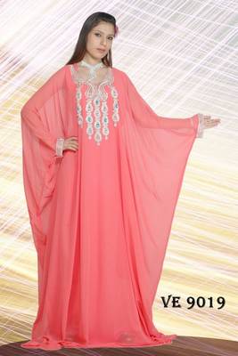 Peach embroidered georgette islamic kaftans 1