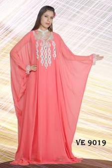 Peach embroidered georgette islamic kaftans