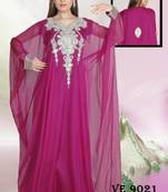 Magenta embroidered georgette islamic kaftans
