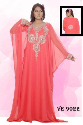Peach embroidered georgette islamic kaftans 1