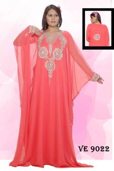 Peach embroidered georgette islamic kaftans