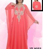 Peach embroidered georgette islamic kaftans