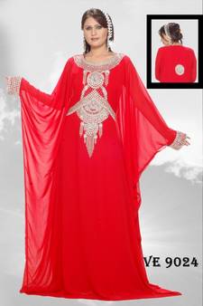 Red embroidered georgette islamic kaftans