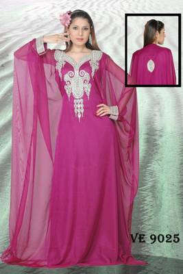 Magenta embroidered georgette islamic kaftans 1