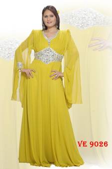 Yellow embroidered georgette islamic kaftans