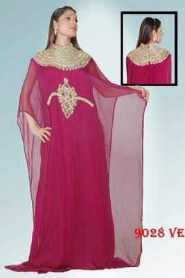 Magenta embroidered georgette islamic kaftans 1