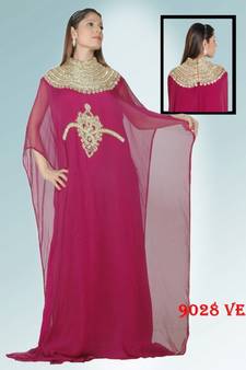 Magenta embroidered georgette islamic kaftans