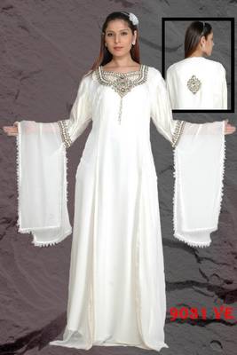 White embroidered georgette islamic kaftans 1