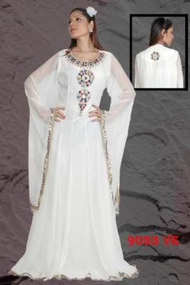 White embroidered georgette islamic kaftans 1