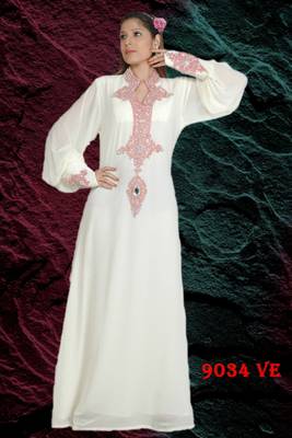 White embroidered georgette islamic kaftans 1