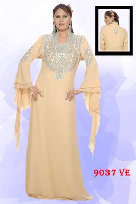 Beige embroidered georgette islamic kaftans 1