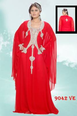 Red embroidered georgette islamic kaftans 1