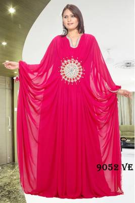 Magenta embroidered georgette islamic kaftans 1